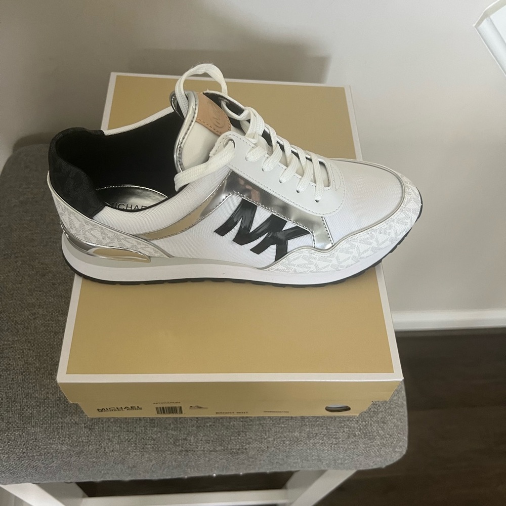 Michael Kors Women's Sneakers in White, Gold, and Black - Picture 2 of 2